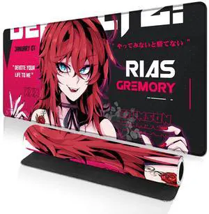 Alpha Fit Anime Gaming Mouse Pad XXL (35.4" x 15.7") - Crimson Red Haired Demon Girl - Large Mouse Pad Extended - Extra Large Gaming Mouse Pads Gothic Waifu Style - 01