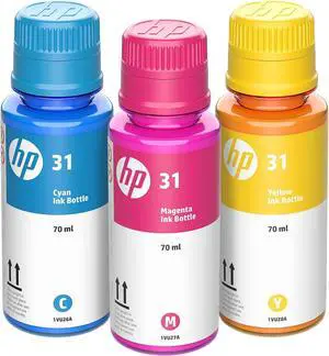 HP 31 Cyan, Magenta, Yellow Ink Bottles (3-Pack) | Works Smart Tank 5000, 6000, 7000 Series; Smart Tank Plus 500, 600 Series | 9C228AN | Packaging May Vary