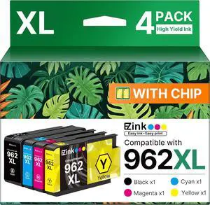 E-Z Ink 962XL Ink Cartridges Combo Pack Replacement for HP 962XL 962 Ink cartridges Work for HP Officejet Pro 9015e 9010 9025e 9015 9025 9018e 9020 9012e 9020e Printer (4 Pack)