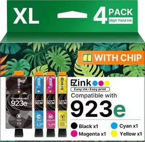 E-Z Ink 923XL 923e 923 Ink cartridges Replacement for hp 923xl Ink cartridges Combo Pack for hp officejet pro 8130e 8125e 8135e 8138e 8139e 8122e Printers(4 Pack Black and Color Combo Pack with Chip)