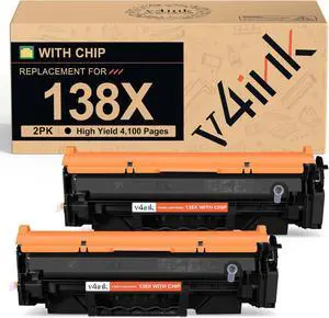 v4ink 138X 138A Toner Cartridge (with CHIP) Replacement for HP 138X 138A W1380A W1380X Black High-Yield Toner Cartridge Work with Laserjet Pro 3001dw MFP 3101fdw 3101sdw Printer, 2 Pack