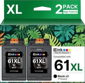 61XL Ink Cartridges Remanufactured Replacement for HP Ink 61, 61XL Ink Cartridges for HP Printers Envy 4500 5530 4502 4501 5535 OfficeJet 4630 4635 DeskJet 2540 1000 1010 1510 (2 Black)