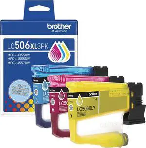 Brother Genuine LC506XL3PK 3-Pack High Yield Cyan, Magenta, and Yellow Ink Cartridges (for use with Brother INKvestment 4355, 4555, and 4557 Printers)