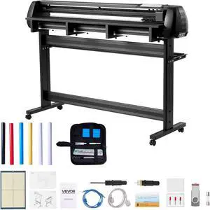 VEVOR Vinyl Cutter Machine, 53 inch Max Feed Width, Dual Blades, Adjustable Force and Speed, LED Display, Vinyl Plotter Cutter Printer Bundle with Sticker Sheets, Transfer Film, Signmaster Software