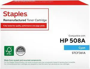 STAPLES Compatible Remanufactured Toner Cartridge Replacement for HP 508A (Cyan)