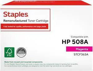 STAPLES Remanufactured Toner Cartridge Replacement for HP 508A (Magenta)