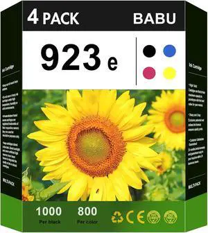 BABU 923e (with chip) Compatible Ink Cartridges Replacement for HP 923 923e to Use with HP OfficeJet Pro 8135e 8138e 8139e 8130e 8125e 8124e 8120 8135 HP 8122e (Black Cyan Magenta Yellow)