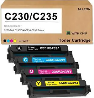 Extra High Yield C230 C235 Toner Cartridge (With Chip) compatible Xerox 006R04391 006R04392 006R04393 006R04394 Toner Cartridge Replacement for Xerox C230/DNI C235/DNI C230 C235 Printer(4-pack)