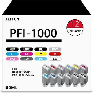 PFI-1000 Ink Cartridges High Capacity PFI1000 Ink with Chip Compatible Canon PFI 1000 Ink Cartridge Replacement for Canon ImagePROGRAF PRO 1000 Printer(12-Pack,80ml)