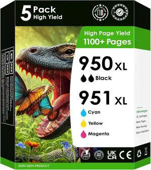 HP 950XL Compatible Printer Ink Value Pack. Works with Officejet PRO 8600 8610 8620 8630 8100 8640 8660 8615 8625 251dw 271dw 276DW Printers. 5 Pack (Black, Cyan, Magenta, Yellow)
