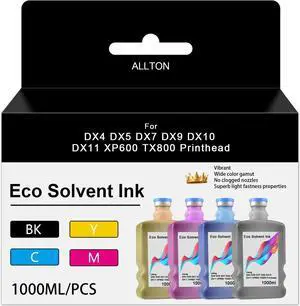 Eco Solvent Ink for Wide Format Grand Format Printers Replacement for DX4 DX5 DX7 DX9 DX10 DX11 XP600 TX800 Printhead, Mimaki, Roland, Mutoh (Black Cyan Yellow Magenta,4000ML)