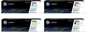 HP 206A Black and 206A Cyan, Yellow and Magenta Toner Cartridge Bundle (4 Pack)| Works Color Laserjet Pro M255, Color Laserjet Pro MFP M282, M283 Series