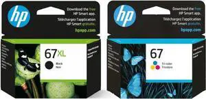 HP 67XL Black Ink Cartridge and 67 Tri-Color Ink Cartridge Bundle | Works DeskJet 1255, 2700, 4100 Series, Envy 6000, 6400 Series | Eligible for Instant Ink