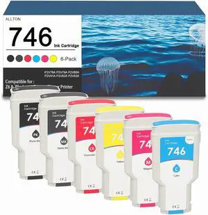 746 Ink Cartridge 300ml Set 746 Ink Cartridge P2V78A P2V79A P2V80A P2V81A P2V82A P2V83A Replacement for DesignJet Z6 & Z9+ Large Format Printer Ink 746XL(6-Pack)