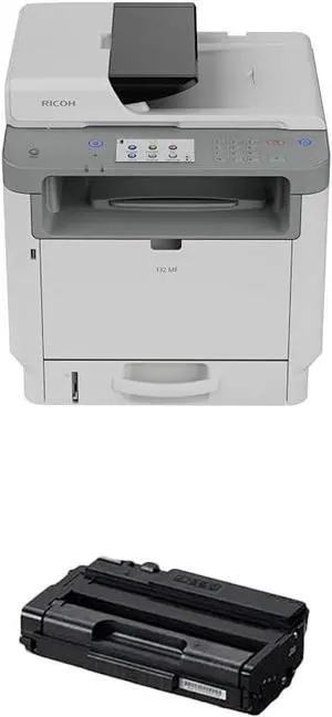 RICOH 132 MF Compact Black & White Duplex Laser All-in-One Multi-Function Printer 34PPM Genuine Black Toner Cartridge Bundle