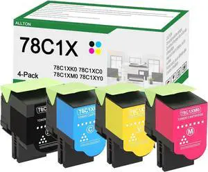 78C1XK0 78C1XC0 78C1XM0 78C1XY0 Toner Cartridge High Yield 78C1X Toner Replacement for Lexmark CS421 CS421DN CX421ADN CS521 CX521 CS521DN CX521ADN CX522 CS622 CS522 Printer(4-Pack)