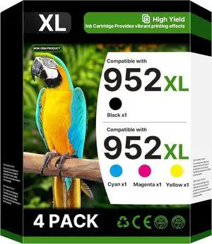 952XL Ink Cartridges Combo Pack (4-Pack) | Works with OfficeJet 8702 8710 Pro 7740, 8210, 8700 Series Replacement for HP 952XL Ink Cartridges Combo Pack HP952 952 XL Black Cyan Magenta Yellow| N9K28AN