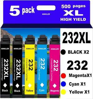 232XL Remanufactured for Epson 232XL Ink Cartridges Combo Pack 232 T232XL for XP-4200 XP-4205 Workforce WF-2930 WF-2950 Printer 5 Pack 2 Black 1 Cyan 1 Magenta 1 Yellow
