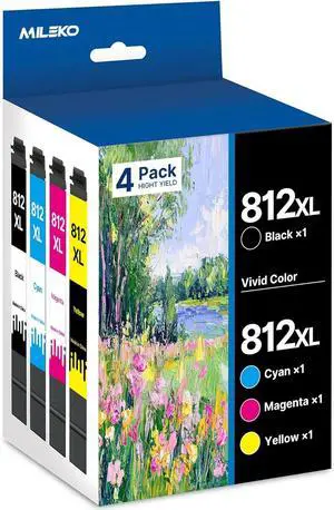 812XL Ink Cartridge Epson Remanufactured Replacement for Epson 812 812XL Ink Cartridges Combo Pack for Epson 812 XL T812XL Work for Workforce Pro WF-7840 WF-7820 WF-7310 EC-C7000 Printer4 Pack
