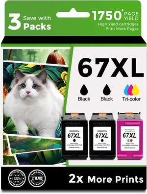 67XL Ink Cartridges for HP 67 XL Black Color Combo 3-Pack Replacement for HP67 HP67XL for Printer 2700 2700e 4100 6400 4155e 2755e 6000 2752e 4100e 6458 6455e 4152 6055e 6052e 4152e 2742e 6400e 6400