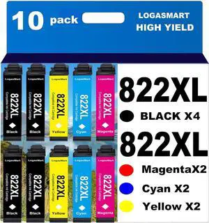 822XL Remanufactured for Epson 822XL Ink Cartridges 822 XL T822 for Workforce Pro WF-3820 WF-3823 WF-4820 WF-4830 WF-4833 WF-4834 Printer 10PACK 4Black 2Cyan 2Yellow 2Magenta