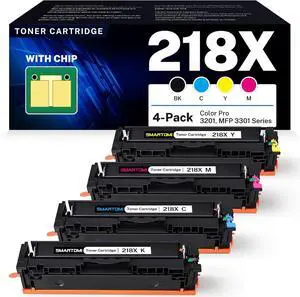 218X Toner Cartridges 4-Pack High Yield (with Chip) Compatible Replacement for HP Color Pro MFP 3301SDW 3301CDW 3301FDW 3201DW Printer 3301 3201 Series | W2180X W2181X W2182X W2183X