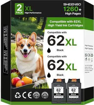 62XL Ink Cartridges (2 Black) Replacement for HP 62 Black Ink Cartridge 62XL High Yield Works with HP Envy 5540 5544 5545 5642 5660 5664 7640 7645 OfficeJet 200 250 258 5740 5745 5746 Series | C2P05AN