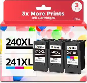 240XL 241XL Ink Cartridges 3 Pack Compatible Replacement for Canon PG-240 CL-241 XL pg240 cl241 Combo to MG3620 MG3600 MG3520 TS5120 MG2120 MX472 MX452 MX512 MX532 Printer (2 Black,1 Color)