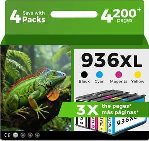 936XL Ink Cartridges Combo Pack for HP 936e 936 XL Printers 9125e 9135e Compatible for HP936XL Black Color HP936 for OfficeJet Pro 9120e 9122e 9128e 9110b 9120b 9130b 9130e 9730e Cyan Magenta Yellow