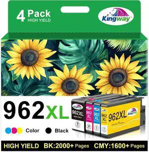 962XL Ink Cartridges Combo Pack for HP Printers Replacement for HP962XL/962 Ink Cartridges Combo Pack for HP Officejet Pro 9010 Ink Cartridge 9012 9015 9018 9020 9025 9014 9016 9019 Printer 962XL