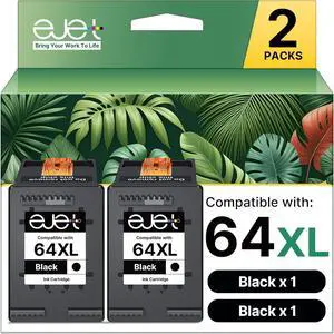 64XL Black Ink Cartridge (2 Pack) Replacement for HP Ink 64 XL Black Ink Cartridge for HP Printers Envy Photo 7855 7858 7155 7800 6255 Inspire 7900e 7955e 7950e 7958e 7200e 7255e Tango X Tango Terra