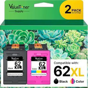 62XL Ink Cartridges Black and Color 2 Pack Compatible for HP Ink 62 for HP 62XL Ink Cartridge Combo Pack High Yield for HP OfficeJet 200 250 5740 5741 8040 Envy 5540 5544 5640 5660 Series | N9H64FN