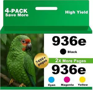 936e Ink Cartridges Replacement for HP 936 936XL Combo Pack for OfficeJet 9122e; Pro 9120e 9120 9125e 9125 9128e 9135e 9135 9110b 9120b 9130b 9130; Pro Wide Format 9730e 9730 Printers- KCMY 4-Pack
