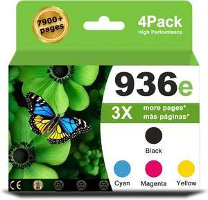 936e 936xl Ink Cartridge With Chip Replacement for HP 936 e 936 Work for OfficeJet 9122e, OfficeJet Pro 9110b 9120e 9125e 9128e 9130b 9135e 9730e Printers Black Cyan Magenta Yellow Combo Pack (4-Pack)