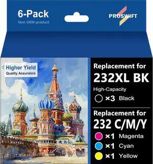 232XL Ink Cartridges Combo Pack Remanufactured Replacement for Epson 232 Ink Cartridge 232XL 232 XL Works with WF-2930, WF-2950, XP-4200, XP-4205 Printer 532 (3 Black, Cyan, Yellow, Magenta)