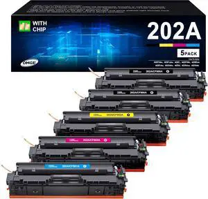 202A Toner Cartridges 5 Pack: Standard Yield Replacement for HP 202A 202X, Compatible with HP Color Laserj Pro MFP M281fdw Toner, M281cdw Toner Cartridges, Color Laserj Pro M254 Series | CF500A