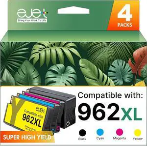 ejet 962XL 962 Ink Cartridges Compatible for HP 962XL Ink Cartridges Combo Pack use for HP Officejet Pro 9010 Ink 9015 9018 9020 Printers, 4 Pack (Black, Magenta, Cyan, Yellow)