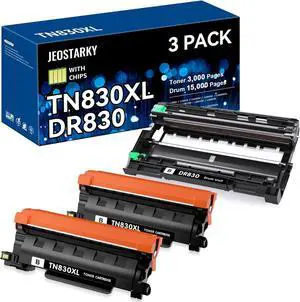 TN830XL Toner and DR830 Drum Unit Replacement for Brother TN830XL DR-830 use with HL-L2460DW HL-L2405W HL-L2480DW MFC-L2820DW DCP-L2640DW MFC-L2900DW (2 Toner 1 Drum)