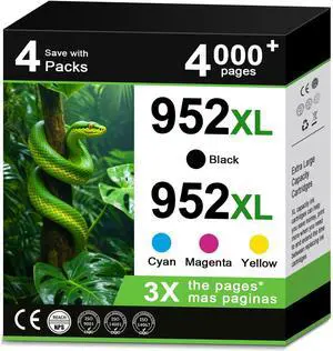 952XL Ink Cartridges Combo Pack for HP 952 XL Black Color Compatible for Printer 7740 8710 HP952 HP952XL OfficeJet 8720 8715 8210 8740 8702 8725 7720 8730 8700 8200 8216 8714 8745 Cyan Magenta Yellow