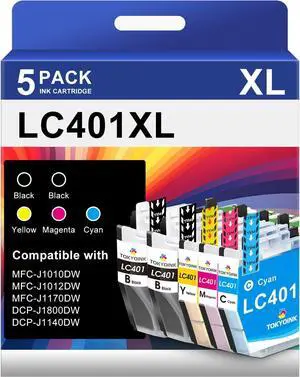 LC401XL Ink Cartridges Compatible for Brother LC401 401XL Ink Cartridge Works with MFC-J1010DW MFC-J1012DW MFC-J1170DW (401 XL, 5 Pack)