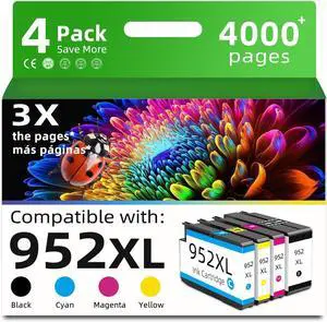 952 XL Compatible Replacement Ink Cartridges for HP 952xl Combo Pack for Officejet Pro 8710 7740 8720 8702 8210 7720 8715 8730 8740 8216 8725 Printers (Black Cyan Magenta Yellow 4-Pack)
