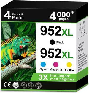 952XL Ink Cartridges Black Color Combo Pack Compatible for HP 952 XL for HP952 HP952XL for OfficeJet 8710 7740 8715 8720 8740 8702 8725 8210 7720 8730 8216 8700 8200 Printer Cyan Magenta Yellow 4 Pack