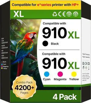 910 XL Replacement Cartridge Combination Pack for HP 910 910XL Work for HP OfficeJet Pro 8025E 8025 8028E 8028 8028 8028 8035E 8035 OfficeJet Jetjet 8015E 8015E 8022E(4-Packs B/C/Y/M)
