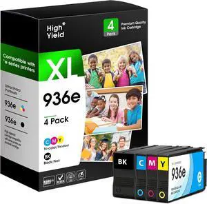 936e 936XL Ink Cartridges Compatible for HP 936 Ink Cartridges Works with OfficeJet 9122e; OfficeJet Pro 9110b, 9125e, 9128e, 9130b, 9135e; OfficeJet Pro Wide Format 9730e (936e BK C M Y)