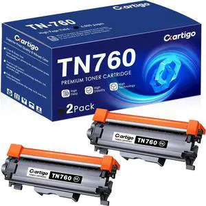 TN760 Black High Yield Toner Cartridge 2 Pack Replacement for TN-760 TN 760 Compatible with Brother MFC-L2710DW MFC-L2750DW HL-L2350DW HL-L2370DW HL-L2395DW HL-L2390DW DCP-L2550DW Printer