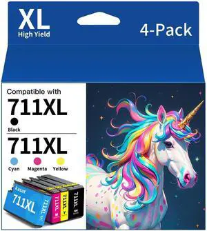 711xl Ink cartridges High Yield Combo Pack Replacement for hp 711 Ink Cartridge to use for HP DesignJet T100 T120 T125 T130 T520 T525 T530 Printer(80-ml Black / 29-ml Cyan/Yellow/Magenta) 4 Pack