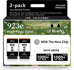 923e 923xl Ink Cartridges Combo 2black with Chip Replacement for HP Ink 923e 923 for OfficeJet 8120e 8122e 8124e Pro 8135e 8138e 8139e 8130e 8132e(2Black)