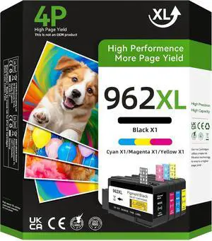 962XL Ink Remanufactured Ink Cartridges Replacement for HP 962 XL Combo Pack (962XL Black, Cyan, Magenta, Yellow) Latest Chip Work for HP OfficeJet Pro 9015e 9018e 9015 9010 9012 9018 9020 9025