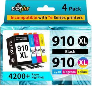910 910XL Ink Cartridges Replacement for HP 910XL Ink Cartridges Combo Pack for HP 910 Ink Black and Color Cartridges Work for HP OfficeJet Pro 8015 8025 8028 8020 8034 8010 Printers 4 Pack