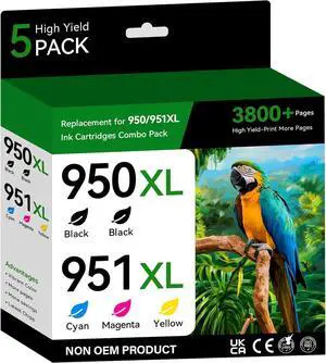 5/Pack 950XL 951XL Ink Cartridges for HP Printer Compatible for HP 950 951 Ink Cartridges Combo Pack Work with HP OfficeJet Pro 8600 8610 8620 8630 8615 8100 276DW 251DW (2 Black/Cyan/Magenta/Yellow)